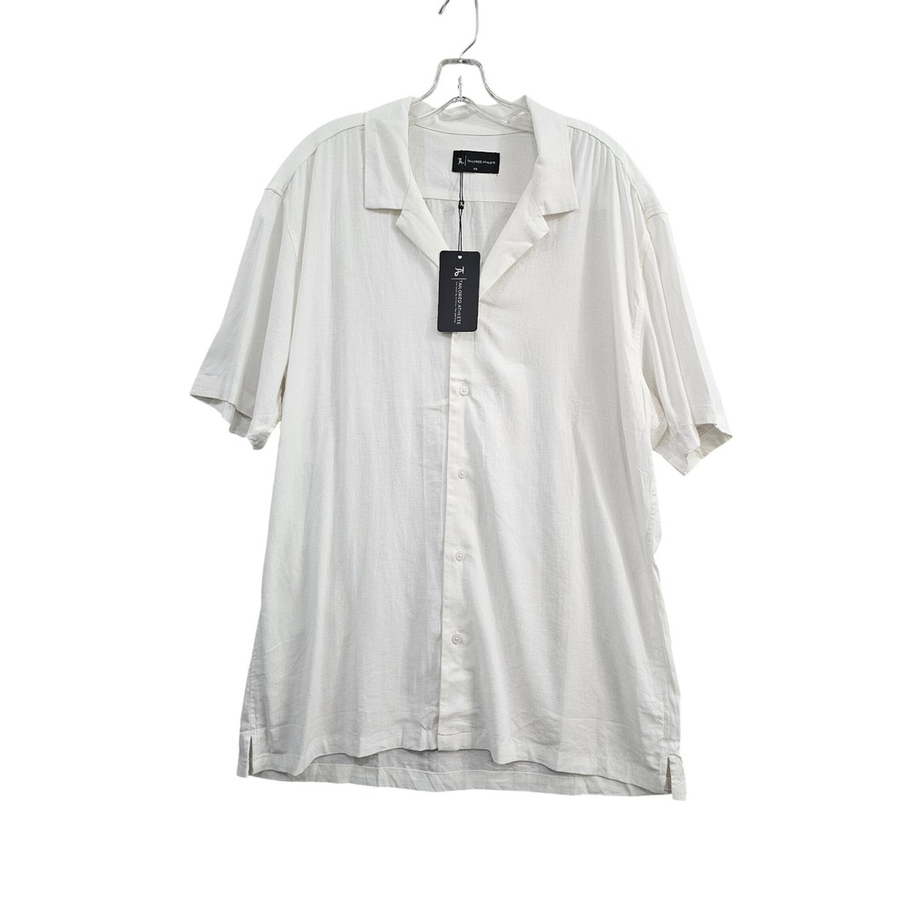 Tailored Athlete Shirt Mens XXL White Solid Stretch Linen Blend Cuban Collar SS